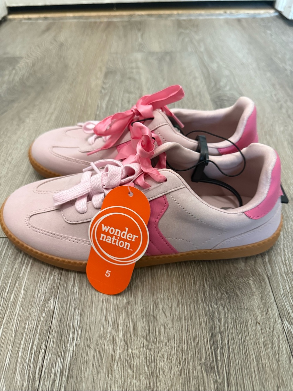 wonder nation Pink Sneakers with Green Pull Tab